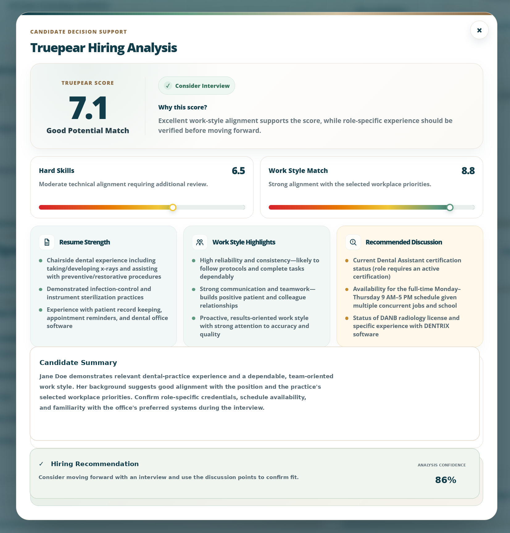 Truepear candidate hiring analysis